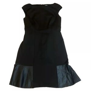 Chaps black stretch dress with faux leather accents